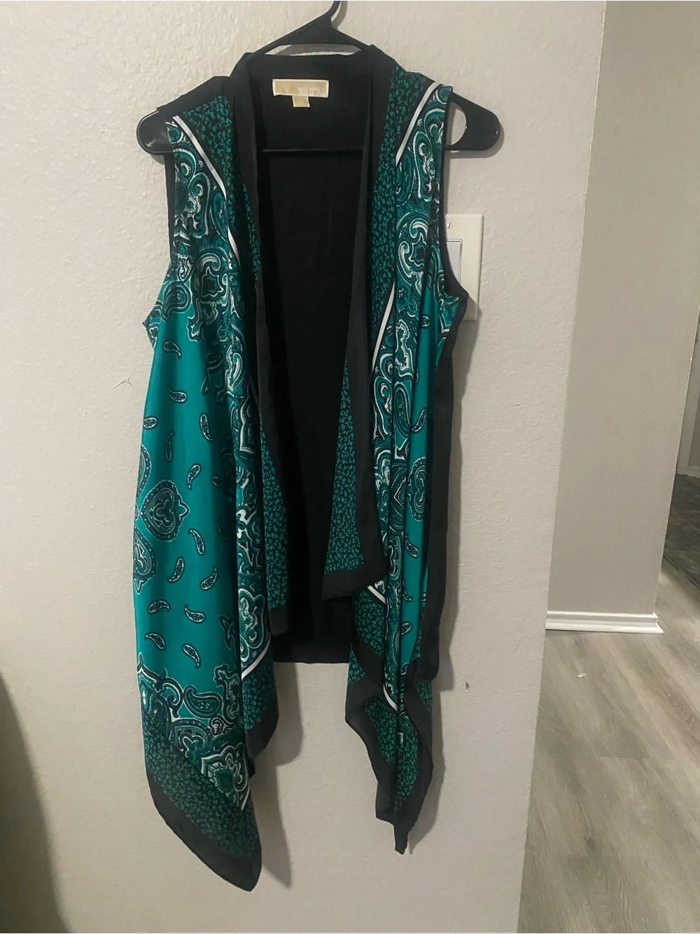 Michael Kors Teal Paisley Sleeveless Drape Vest